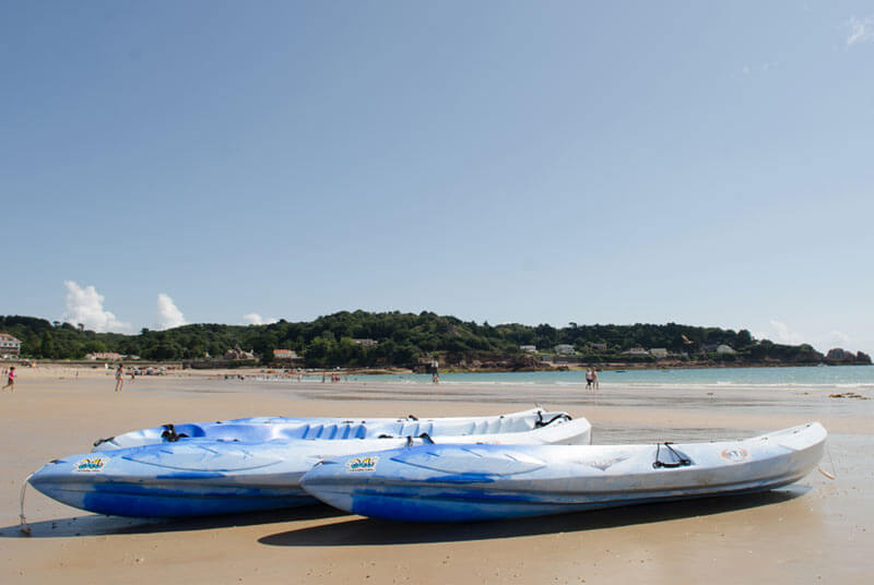 Kayaks on St Brelade's bay in Jersey, Channel Islands